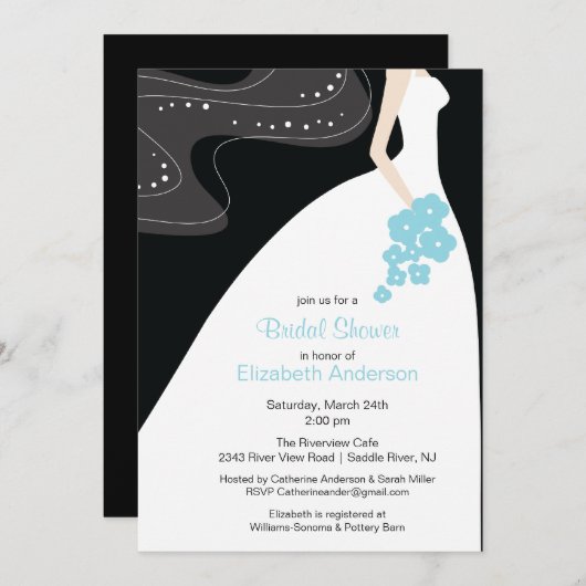 Graceful Bride nuptiale Invitation Turquoise (Devant / Derrière)