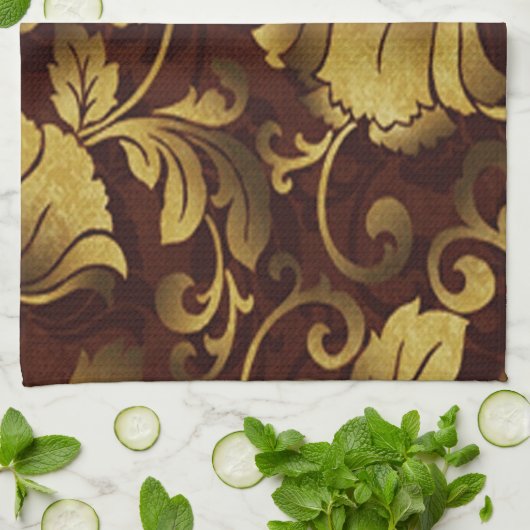 Graceful Brown Floral Kitchen Towel Theedoek (Gevouwen)