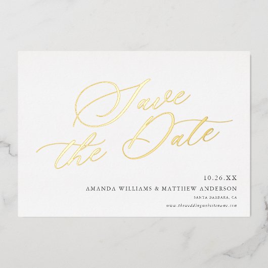 Graceful Calligraphy Non-Photo Save the Date REAL Folie Uitnodiging (Voorkant)