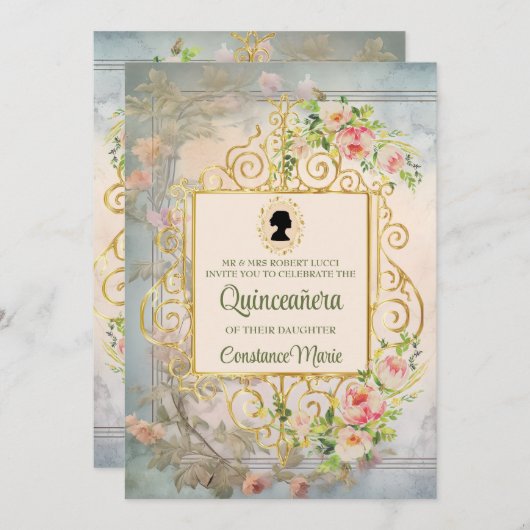 Graceful Chic Regency Era Quinceanera Uitnodiging (Voorkant / Achterkant)