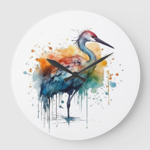 Graceful Crane: Waterverf Art Grote Klok