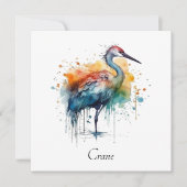 Graceful Crane: Waterverf Art, op maat (Voorkant)