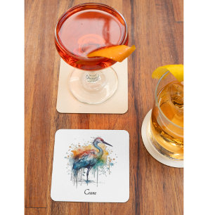 Graceful Crane: Waterverf Art, op maat Glazen Onderzetter