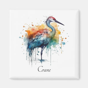 Graceful Crane: Waterverf Art, op maat Magneet
