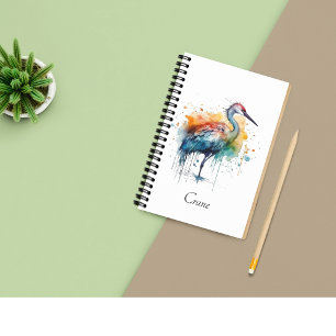 Graceful Crane: Waterverf Art, op maat Notitieboek