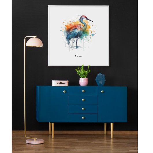 Graceful Crane: Waterverf Art, op maat Poster