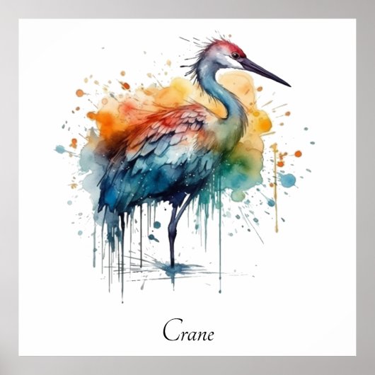 Graceful Crane: Waterverf Art, op maat Poster (Voorkant)