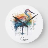 Graceful Crane: Waterverf Art, op maat Ronde Klok (Voorkant)