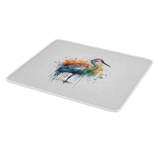Graceful Crane: Waterverf Art Snijplank (Hoek)