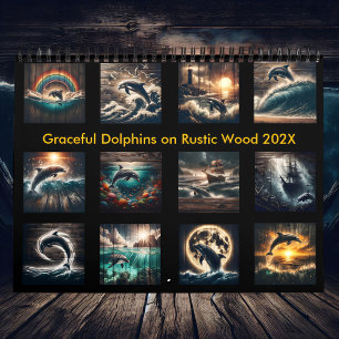 Graceful Dolphins on Rustic Wood 2025 Kalender