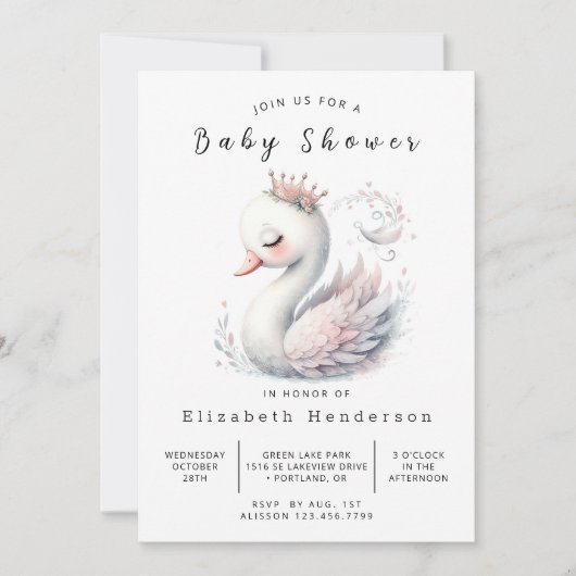 Graceful Editable Swan Baby shower Kaart (Voorkant)