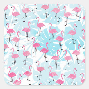 Graceful flamingos and monstera leaves vierkante sticker