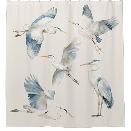 Graceful Flying Blue Herons Cream Douchegordijn (Voorkant)