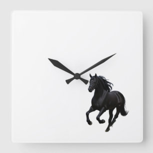 Graceful Gallop: Black Horse wandklok" Vierkante Klok