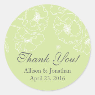 Graceful Green Poppy Floral Dank je bruiloft Ronde Sticker