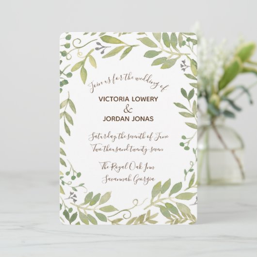 Graceful Greenery Wedding Invitation Kaart (Staand voorkant)