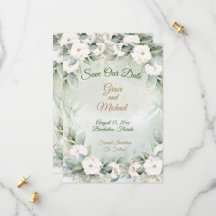 Graceful groen bruiloft flat Save The Date Kaart