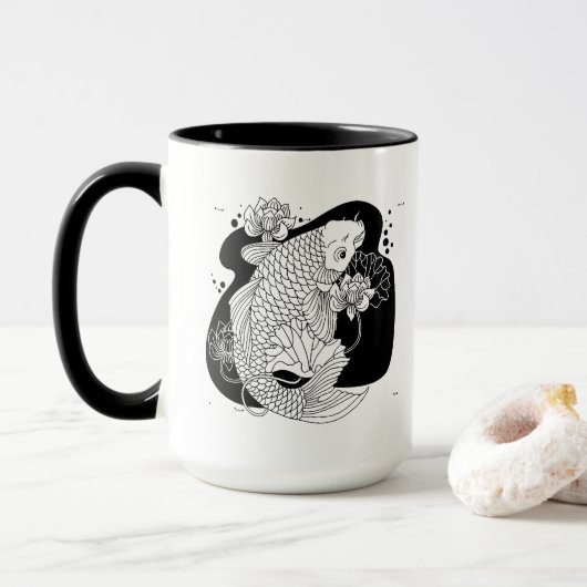 Graceful Koi & Lotus Mug – Zen Minimalist Art (Avec donut)