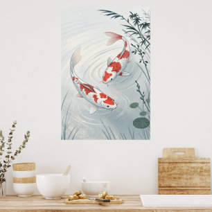 Graceful Koi: Serene Water Garden Illustratie Poster