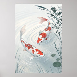 Graceful Koi: Serene Water Garden Illustratie Poster