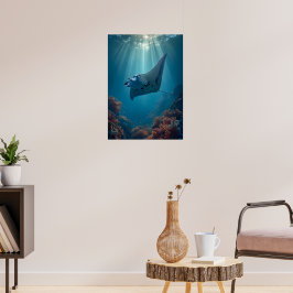 Graceful Manta Ray in de zonovergoten oceaan Poster