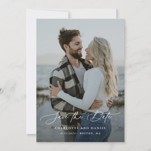 Graceful Modern Calligraphy Full Photo Save The Date (Voorkant)