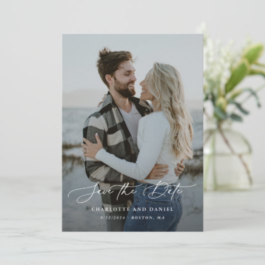 Graceful Modern Calligraphy Full Photo Save The Date (Staand voorkant)