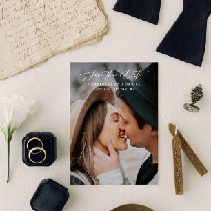 Graceful Modern Calligraphy Full Photo Save The Date