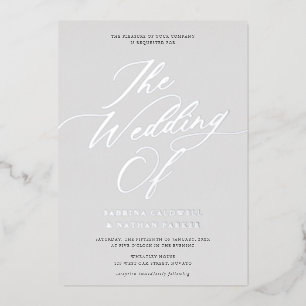 Graceful Modern Script Wedding Gray Silver Folie Uitnodiging