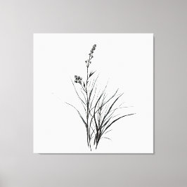 Graceful Monochrome Gedetailleerde Reeds Schetstek Canvas Afdruk