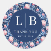 Graceful Navy Floral Pattern Ronde Sticker (Voorkant)