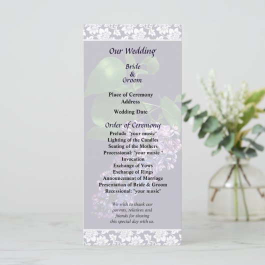 Graceful Paarse Lilacs Wedding Programme Programma (Staand voorkant)