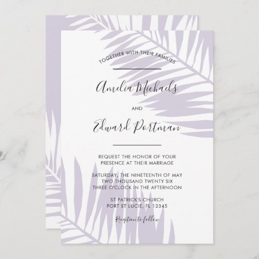 Graceful Palms Wedding Invitation Kaart (Voorkant / Achterkant)