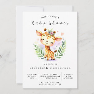 Graceful Printable Giraffe Baby shower Kaart
