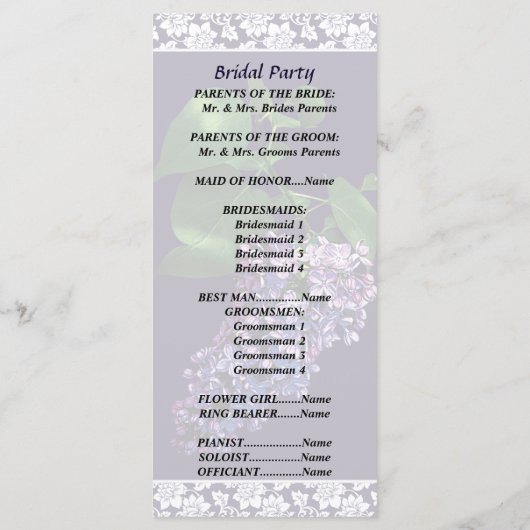 Graceful Purple Lilacs Programme de mariage (Dos)