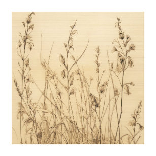 Graceful Reeds Schets op Cream Achtergrond Tekenin Canvas Afdruk