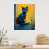 Graceful Russian Blue Cat – Sunset Balcony Moment Poster (Keuken)