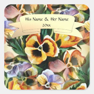 Graceful stijlvolle prachtige pansies personaliser vierkante sticker