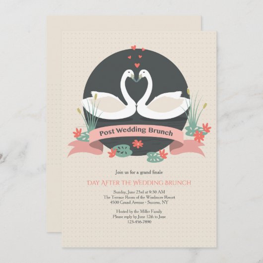 Graceful Swans Post Mariage Brunch Invitation (Devant / Derrière)