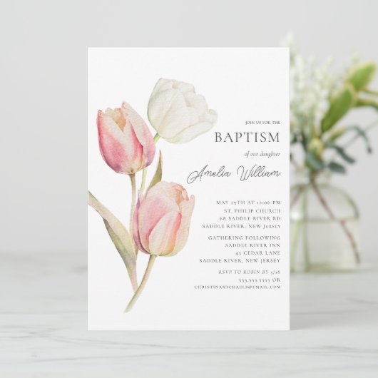 Graceful Tulpen Doop Kaart (Staand voorkant)
