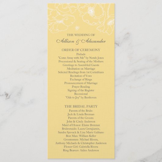 Graceful Yellow Poppy Floral Wedding Programme (Devant)