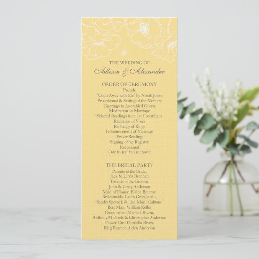 Graceful Yellow Poppy Floral Wedding Programme (Debout devant)