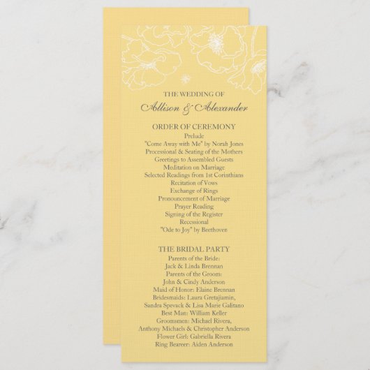 Graceful Yellow Poppy Floral Wedding Programme Programma (Voorkant / Achterkant)