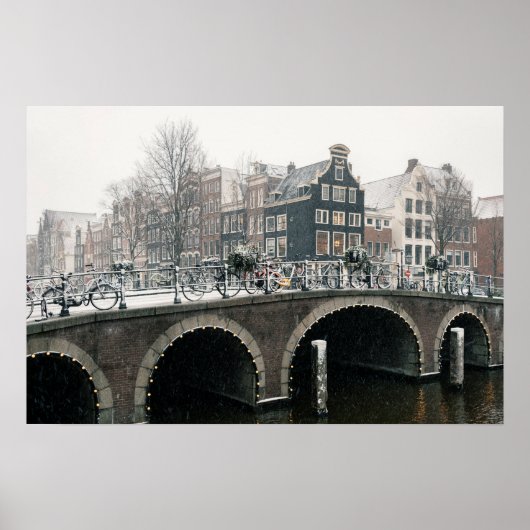 Gracht in Amsterdam in de winter Poster (Voorkant)