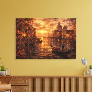 Gracht van Venetië bij zonsondergang Gondel Italia Canvas Afdruk