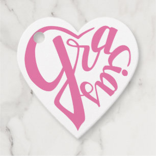 Gracias con forma de corazón y caligrafía rosa bedankjes labels