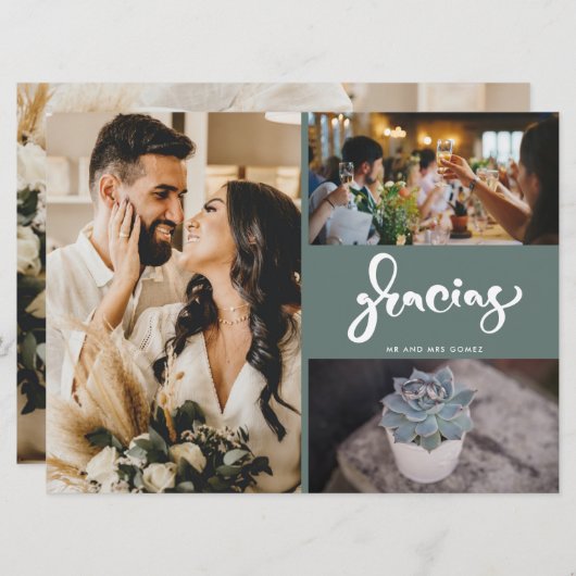 Gracias Foto Collage Green Wedding Dank je (Voorkant / Achterkant)