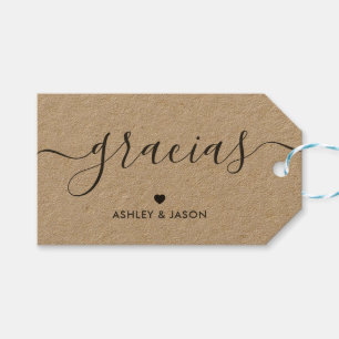 Gracias Gift Label, bruiloft Dank je Labels, Kraft Cadeaulabel