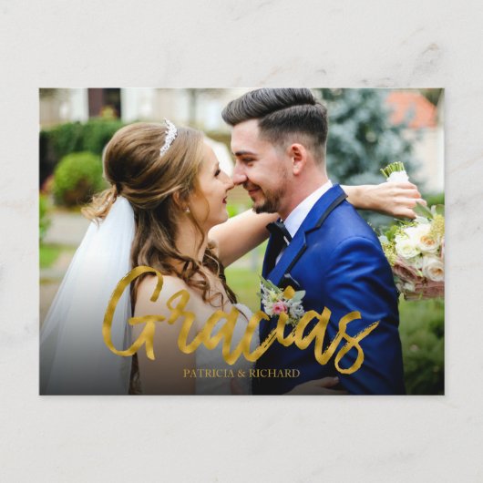Gracias Gold Foil Script Wedding Dank u Foto Briefkaart (Voorkant)