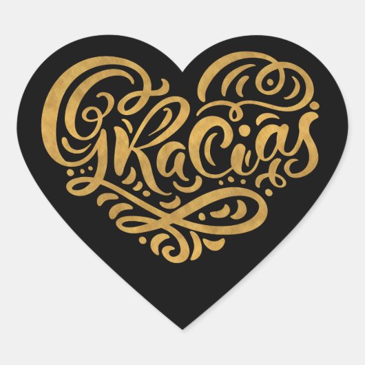 Gracias Modern Gold Cursive Script Typografie Hart Sticker (Voorkant)
